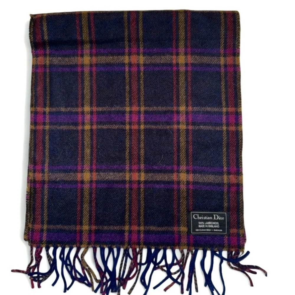 Christian Dior lambswool plaid scarf